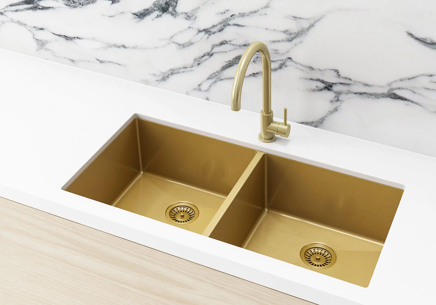Lavello Kitchen Sink - Double Bowl 860 x 440 - Brushed Bronze Gold - Image 3
