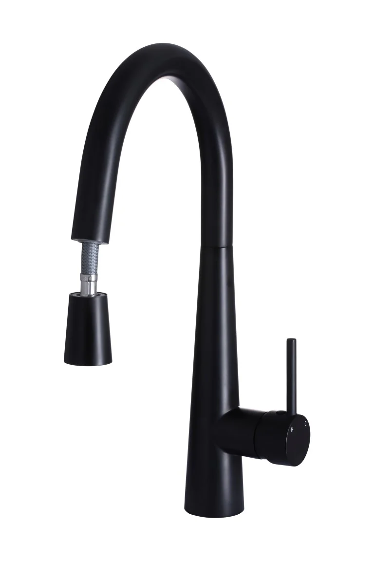 Round Pull Out Kitchen Mixer Tap - Matte Black - Image 4