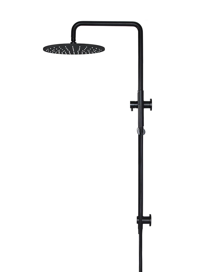 Round Combination Shower Rail, 300mm Rose, Single Function Hand Shower - Matte Black - Image 3