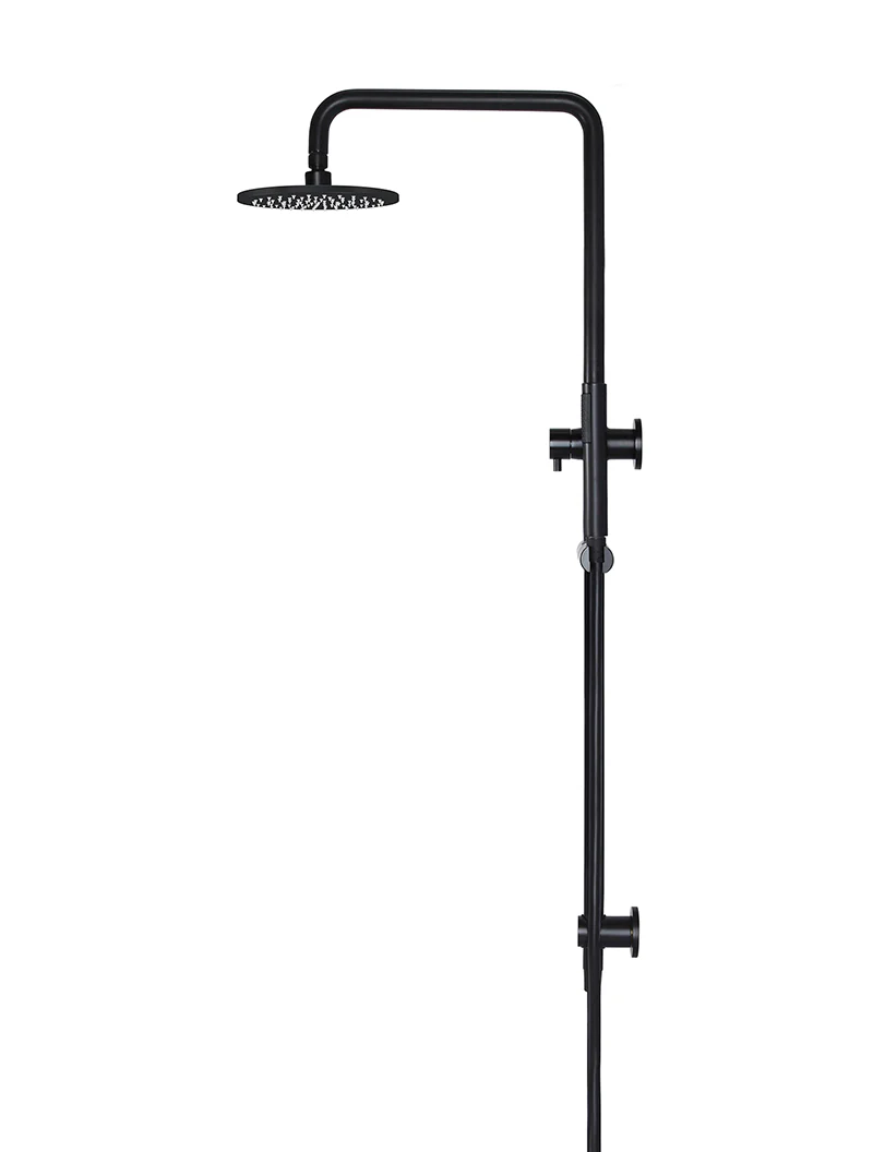 Round Combination Shower Rail, 200mm Rose, Single Function Hand Shower - Matte Black - Image 3
