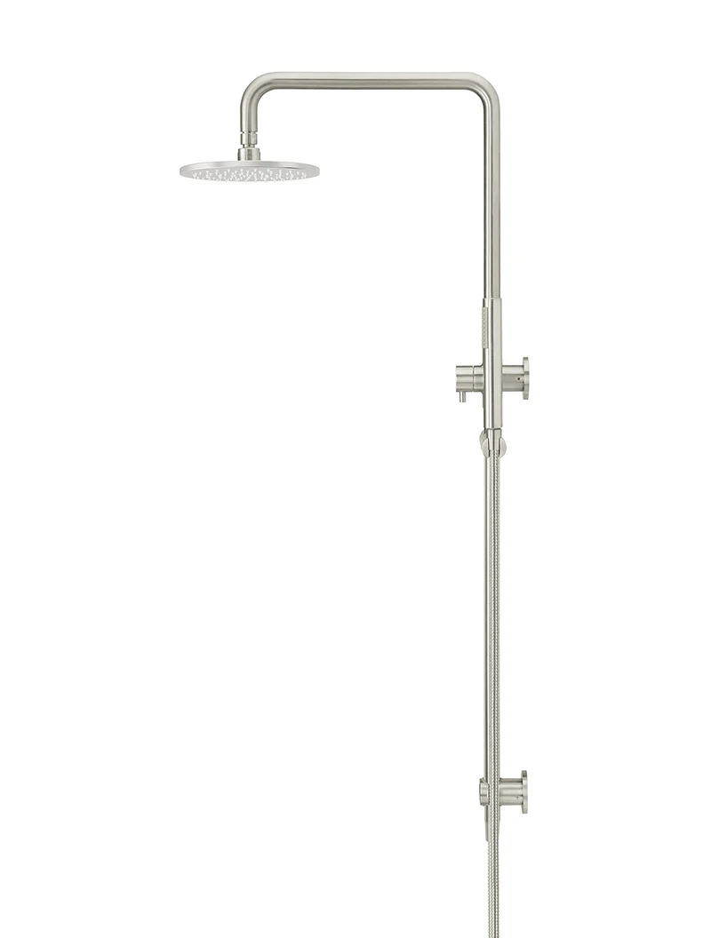 Round Combination Shower Rail, 200mm Rose, Single Function Hand Shower - PVD Brushed Nickel - Image 3