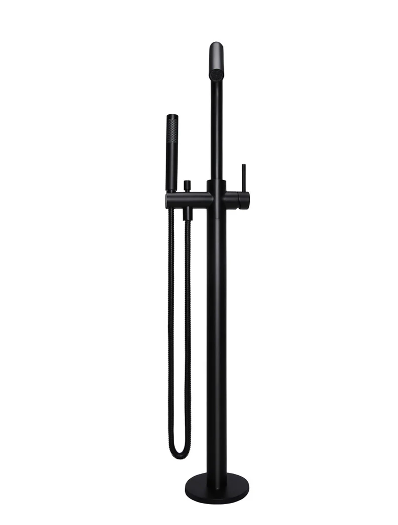 Round Freestanding Bath Spout and Hand Shower - Matte Black - Image 3