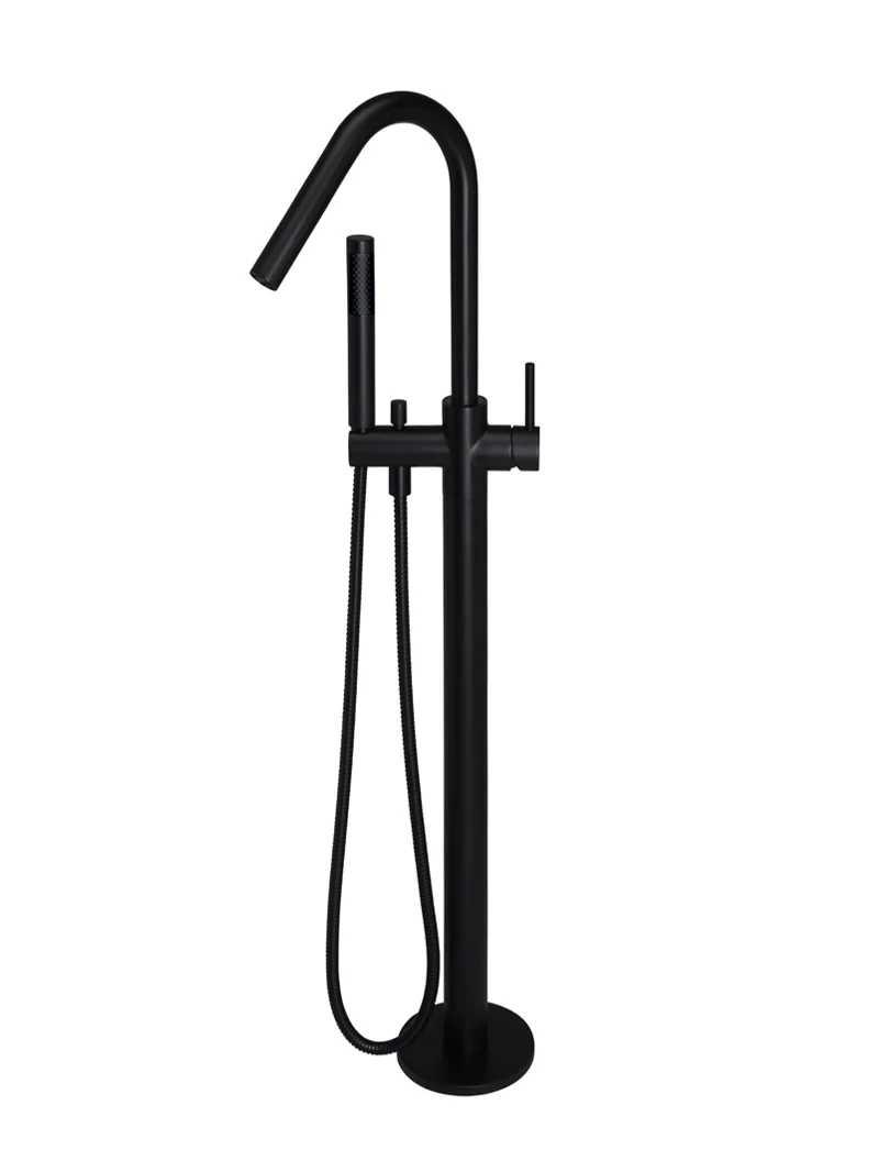 Round Freestanding Bath Spout and Hand Shower - Matte Black - Image 4