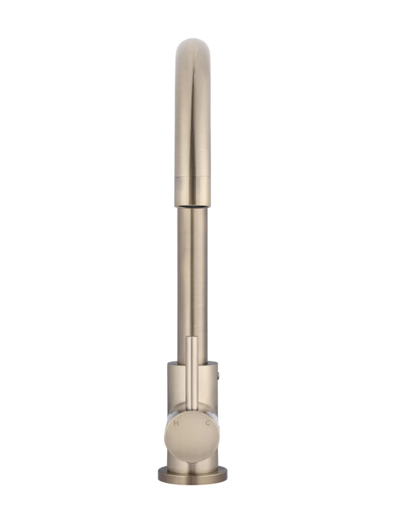 Round Gooseneck Kitchen Mixer Tap - Champagne - Image 8