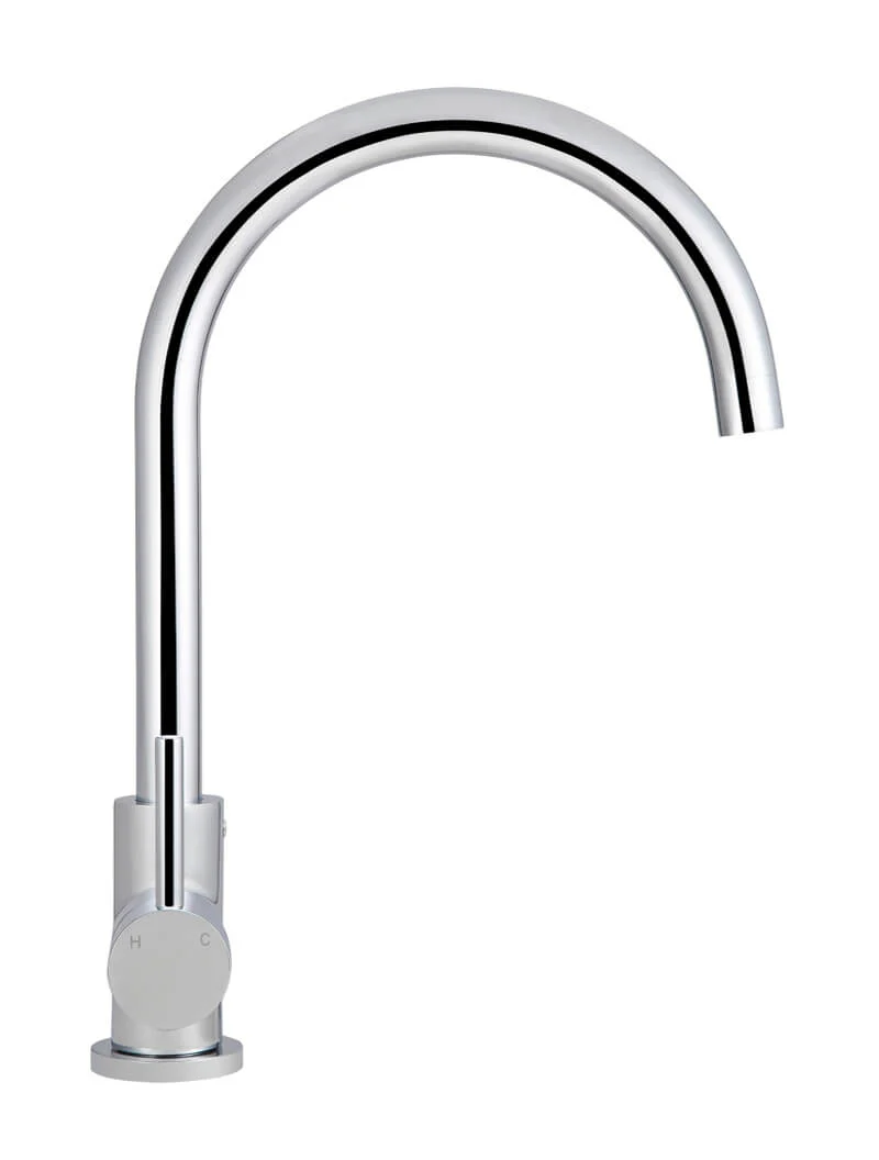 Round Gooseneck Kitchen Mixer Tap - Polished Chrome - Image 3