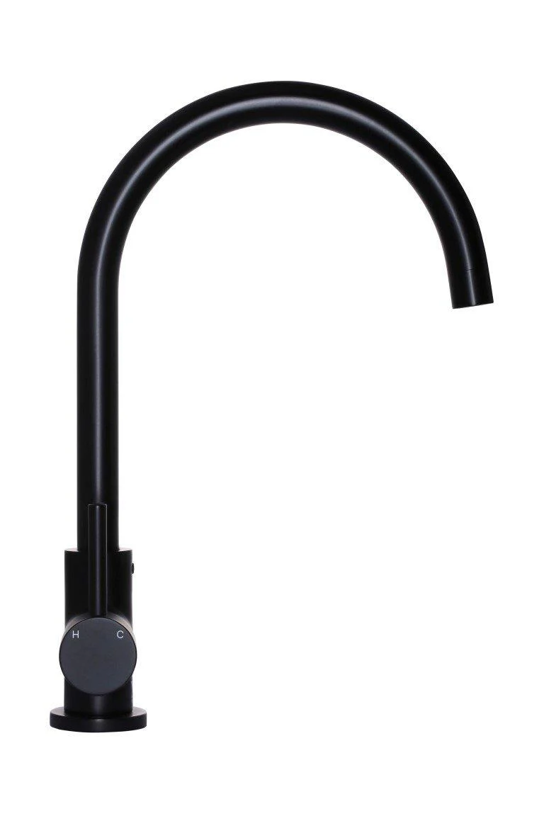 Round Gooseneck Kitchen Mixer Tap - Matte Black - Image 3