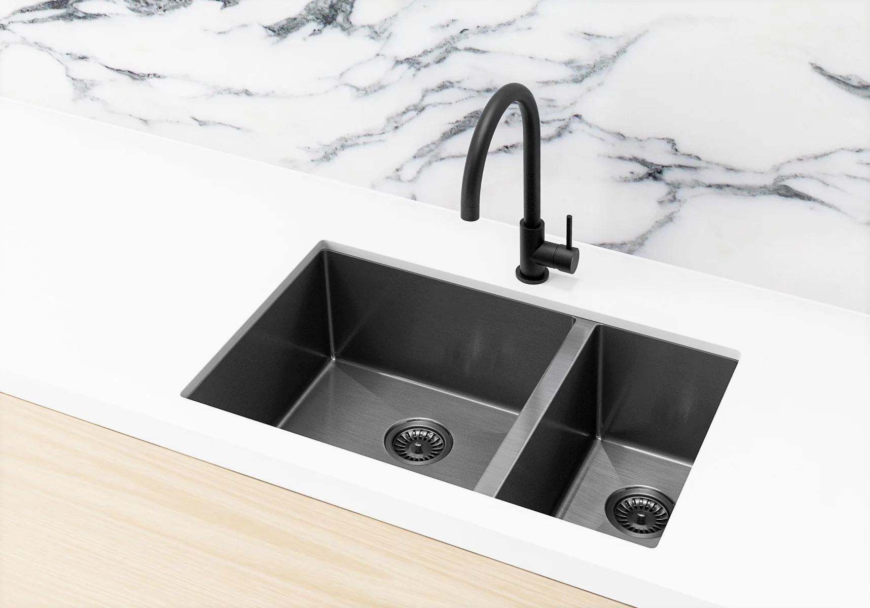 Lavello Kitchen Sink - One and Half Bowl 670 x 440 - Gunmetal Black - Image 3